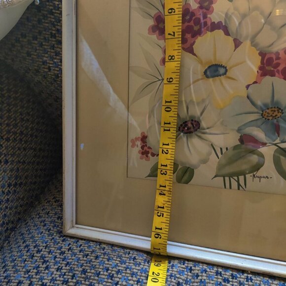 Kupur water colors of white, yellow, blue & red flowers in cream frames $60 each - Picture 7 of 9